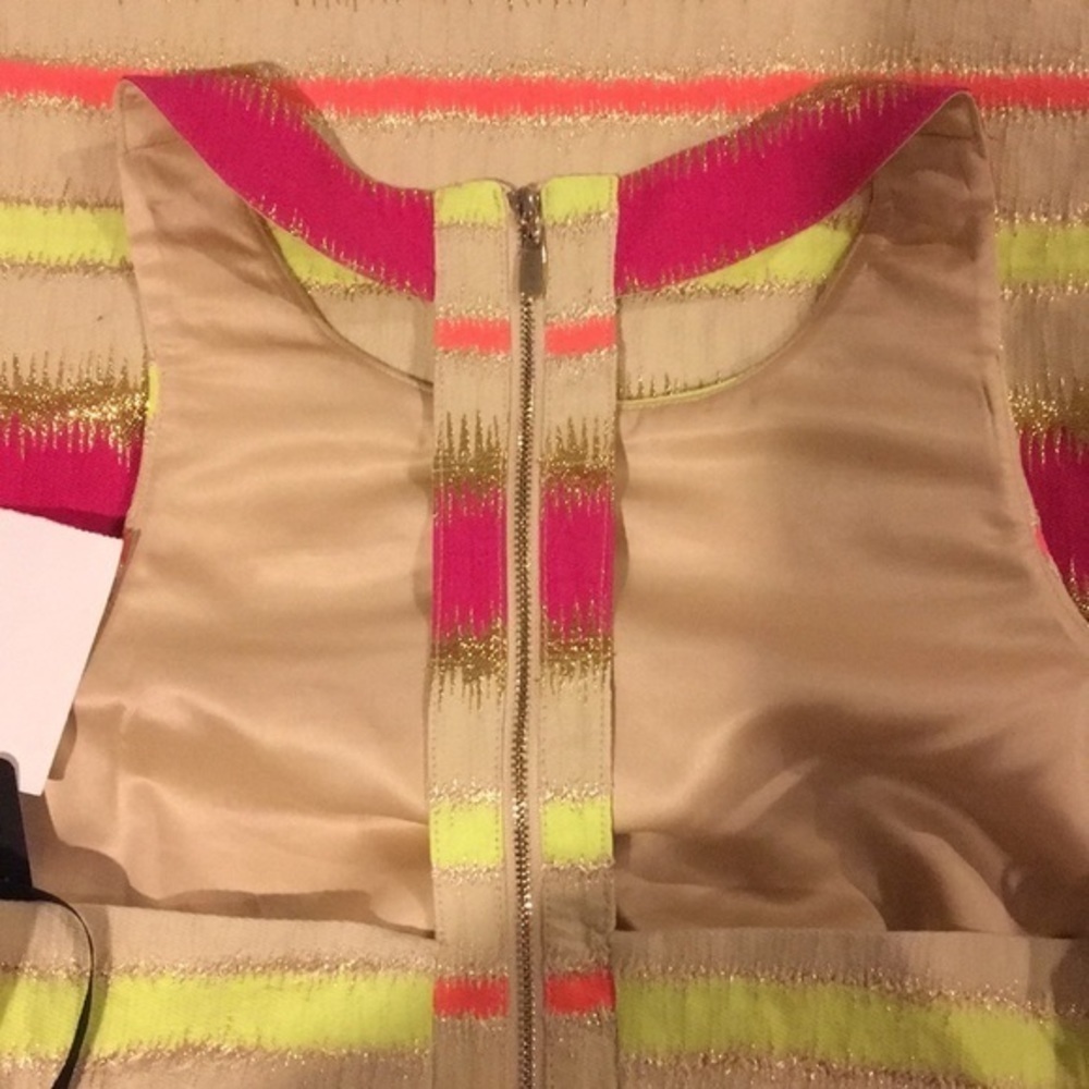 NWT Laundry Neon & Gold Stripe T back Dress 8 $225​ - Picture 6 of 8